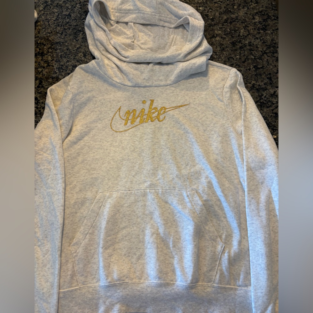 Nike White Hoodie with Gold Logo Women’s Medium